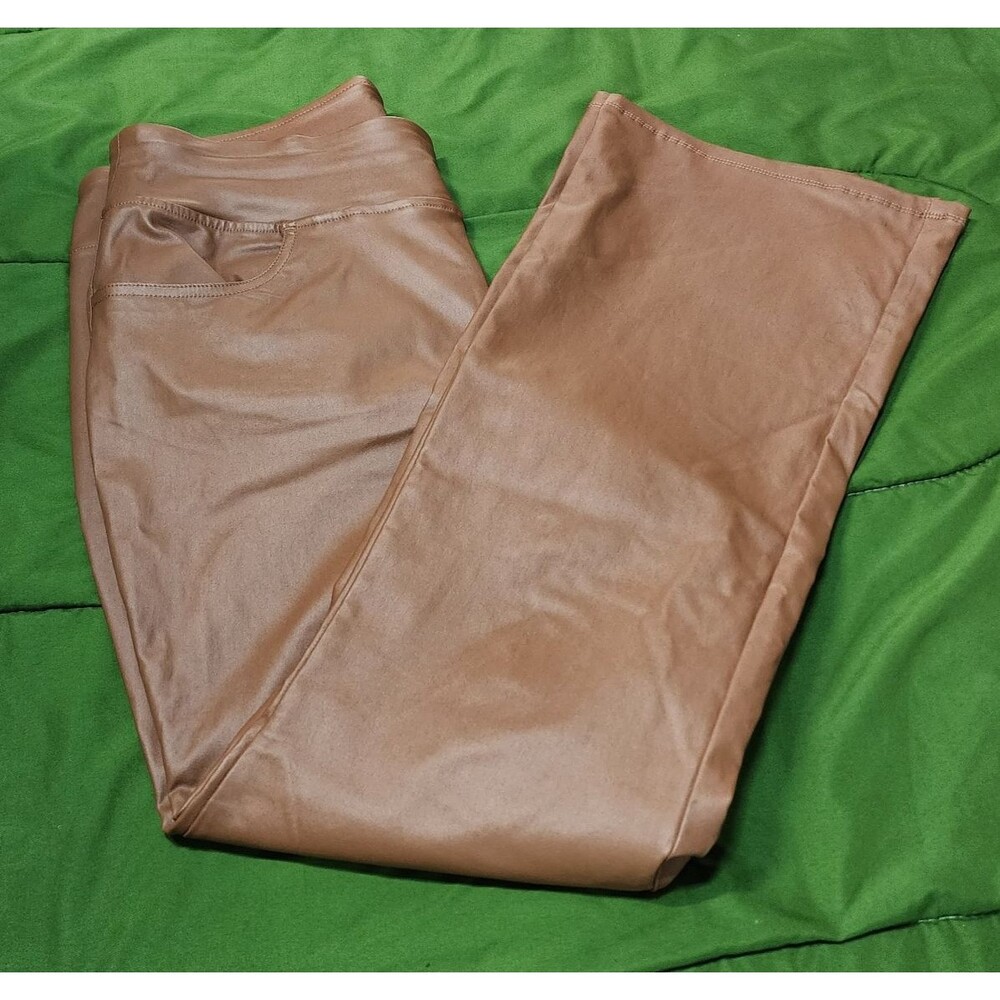 Belle by Kim Gravel Flat Front Women's Faux Leather Pants Brown Size 16